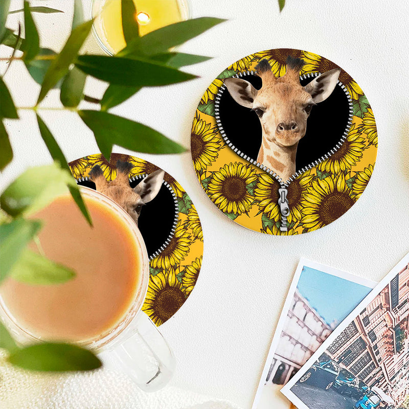 Giraffe Sunflower Zipper Ceramic Decor Coaster - Gift Idea