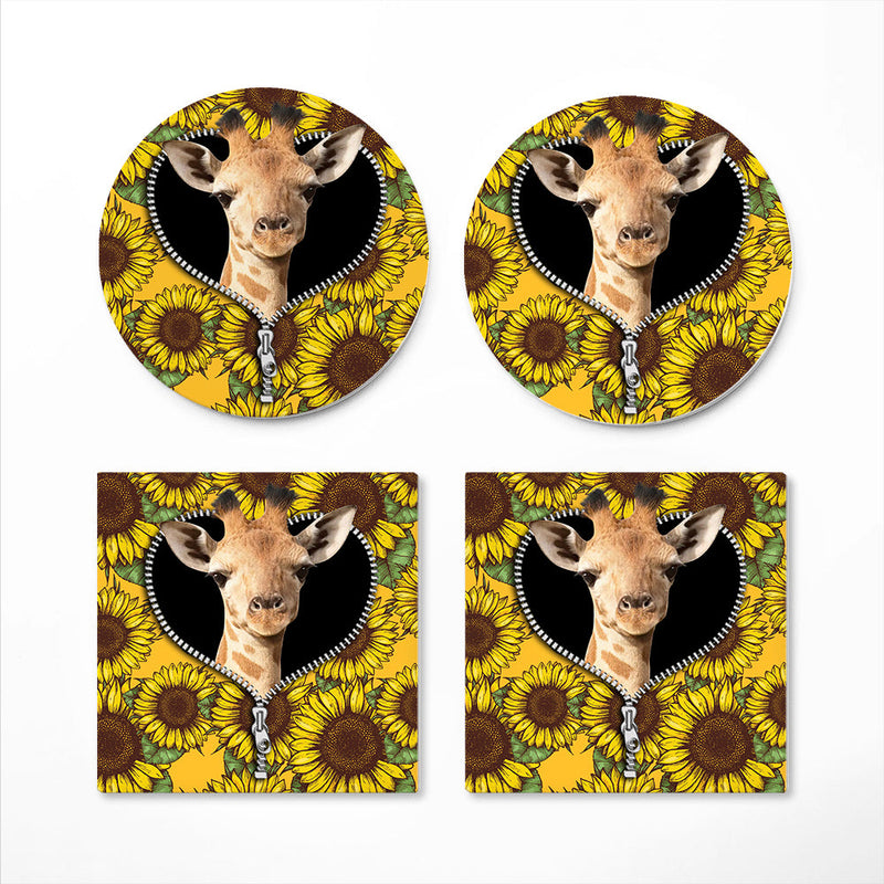 Giraffe Sunflower Zipper Ceramic Decor Coaster - Gift Idea