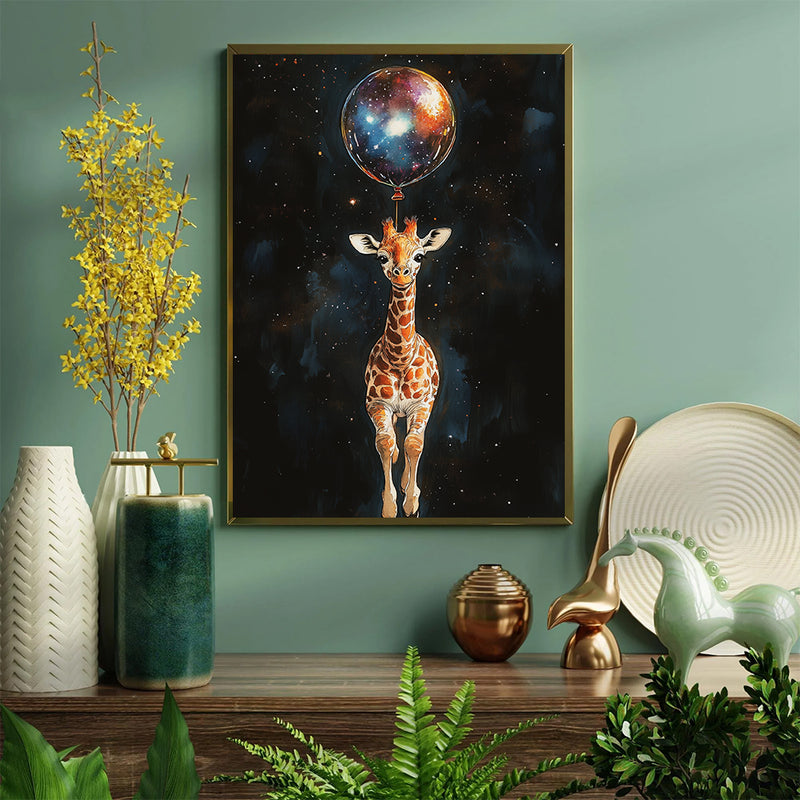 Baby Giraffe Galaxy Balloon Adventure - Living Room - Canvas Wall Art - Print - Wall Decor