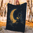 Girl Reading On A Crescent Moon Premium Blanket