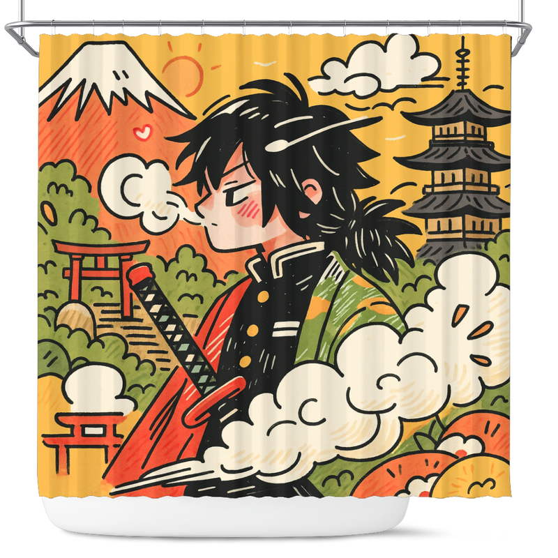 Giyu Tomioka Demon Slayer Japan Ink Style Shower Curtain