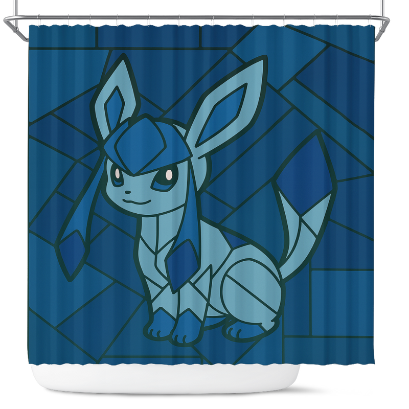 Glaceon Eevee Pokemon Stained Glass Shower Curtain
