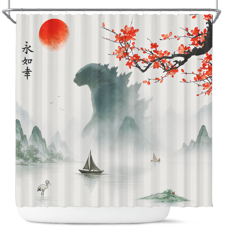 Godzilla In The Japan Landscape Stained Glass Pokemon Shower Curtain