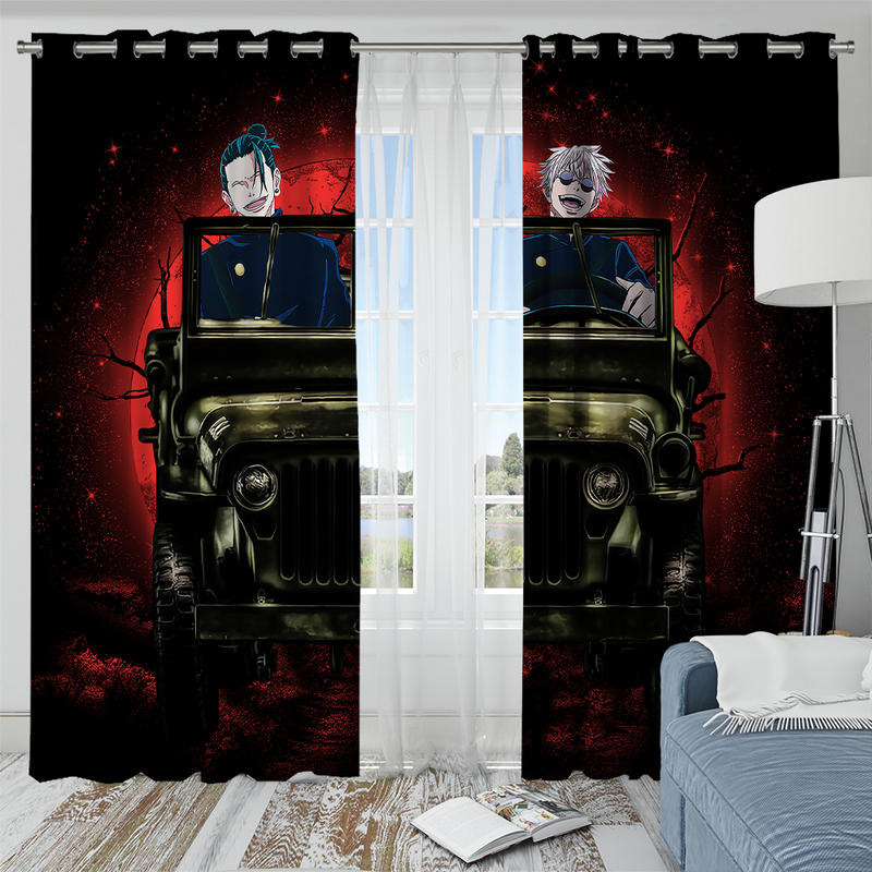 Gojo Geto Jujutsu Kaisen Ride Jeep Halloween Funny Anime Window Curtain