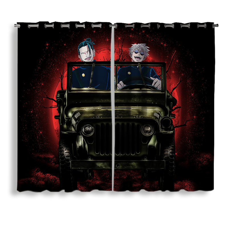 Gojo Geto Jujutsu Kaisen Ride Jeep Halloween Funny Anime Window Curtain