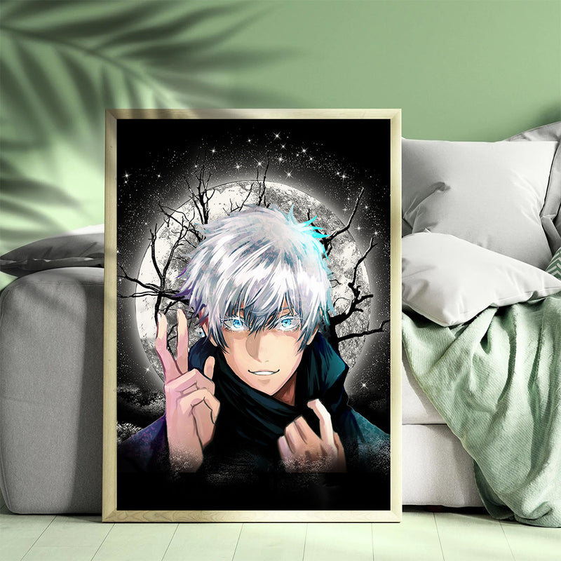 Gojo Jujutsu Kaisen Anime Moonlight - Living Room - Canvas Wall Art - Print - Wall Decor