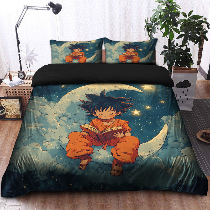 Goku Reading On A Moon Bedding Set Duvet Cover And 2 Pillowcases