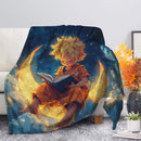 Goku Reading On A Crescent Moon Premium Blanket