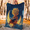 Goku Reading On A Crescent Moon Premium Blanket