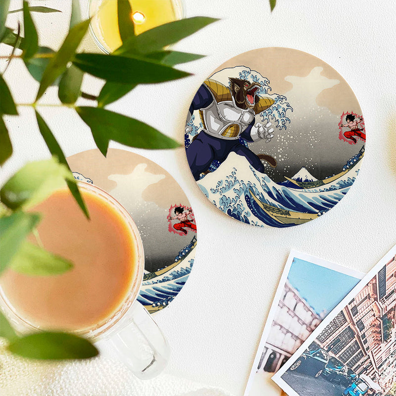 Goku Vs Vegeta The Great Wave Japan Anime Dragon Ball Ceramic Decor Coaster - Gift Idea