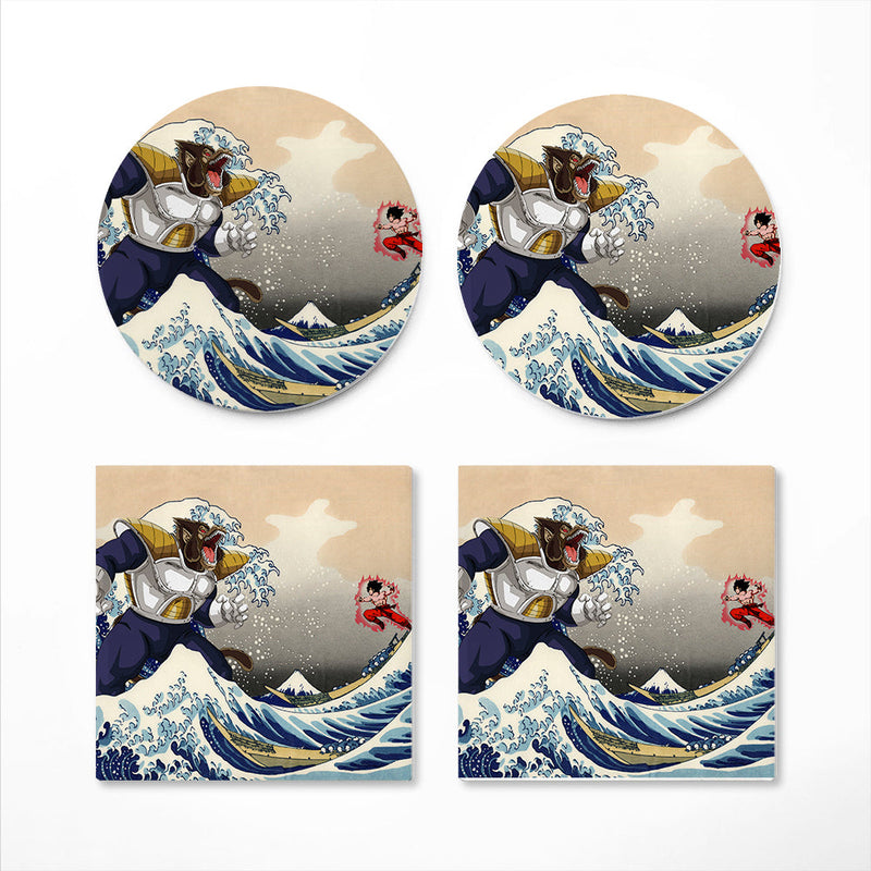 Goku Vs Vegeta The Great Wave Japan Anime Dragon Ball Ceramic Decor Coaster - Gift Idea