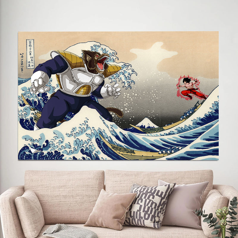 Goku Vs Vegeta The Great Wave Japan - Living Room - Canvas Wall Art - Print - Wall Decor