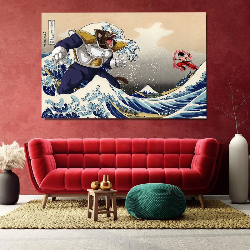 Goku Vs Vegeta The Great Wave Japan - Living Room - Canvas Wall Art - Print - Wall Decor