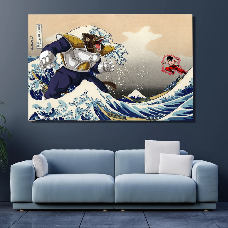 Goku Vs Vegeta The Great Wave Japan - Living Room - Canvas Wall Art - Print - Wall Decor