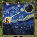 Goku vs Death Star Starry Night Woven Throw Blanket