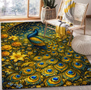 Gold Peacock With Flower Rectangular Area Rug