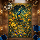 Gold Peacock With Flower Rectangular Area Rug