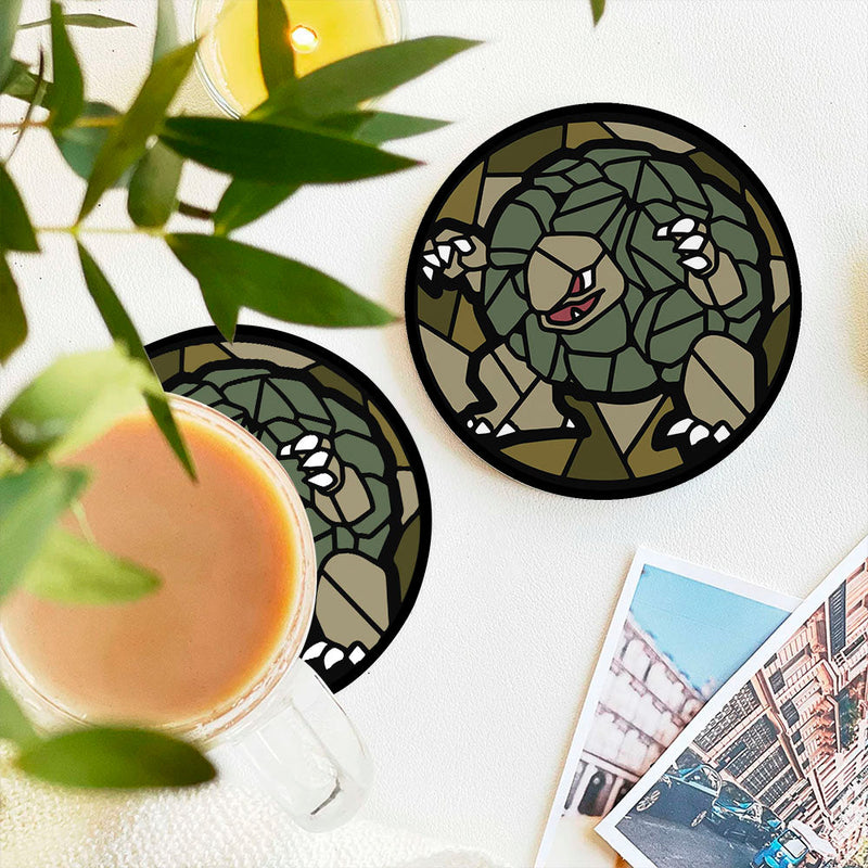 Golem Pokemon Stained Glass Decor Coaster - Gift Idea