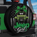 Green Jeep Girl American Flag Car Spare Tire Cover