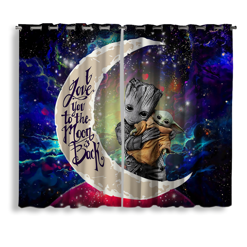 Groot Hold Baby Yoda Love You To The Moon Galaxy Window Curtain