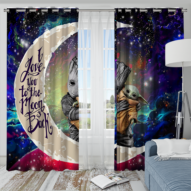 Groot Hold Baby Yoda Love You To The Moon Galaxy Window Curtain