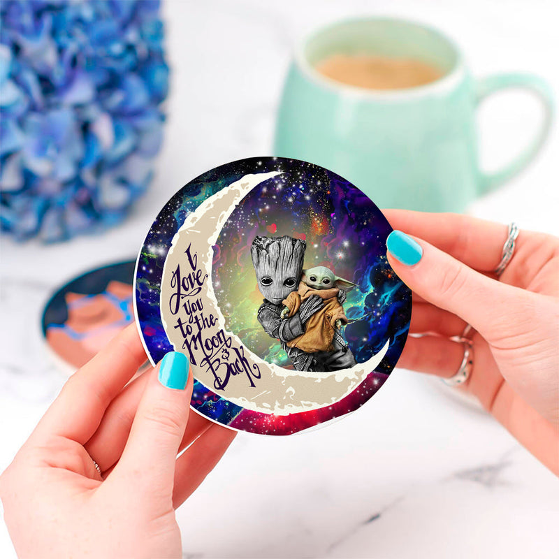 Groot Hold Baby Yoda Love You To The Moon Galaxy Ceramic Decor Coaster - Gift Idea