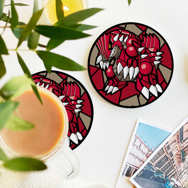 Groudon Pokemon Stained Glass Decor Coaster - Gift Idea