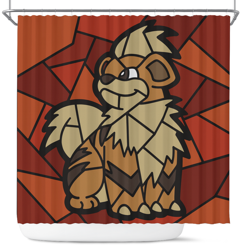 Growlithe Pokemon Stained Glass Shower Curtain