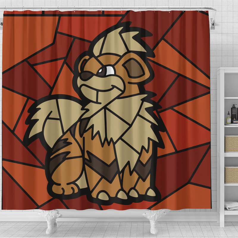 Growlithe Pokemon Stained Glass Shower Curtain