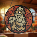 Growlithe Pokemon Round Stained Glass Suncatcher