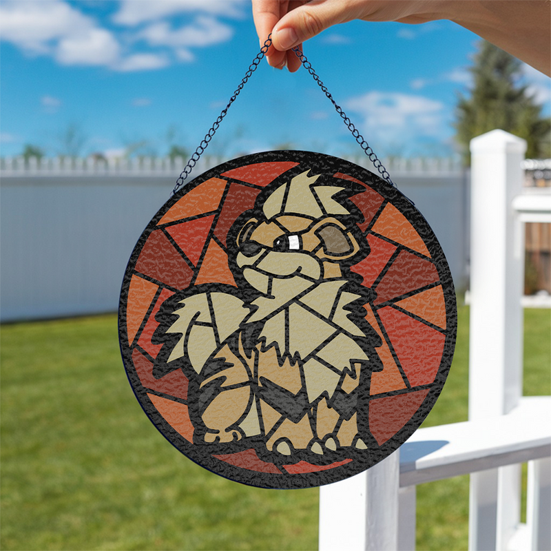 Growlithe Pokemon Round Stained Glass Window Hanging Panel Suncatcher