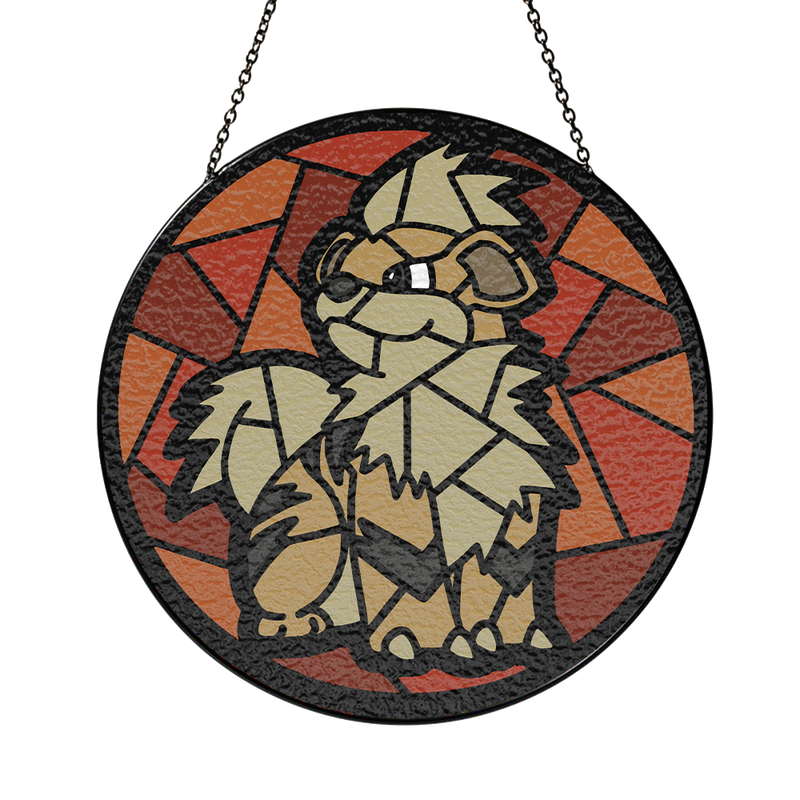 Growlithe Pokemon Round Stained Glass Window Hanging Panel Suncatcher