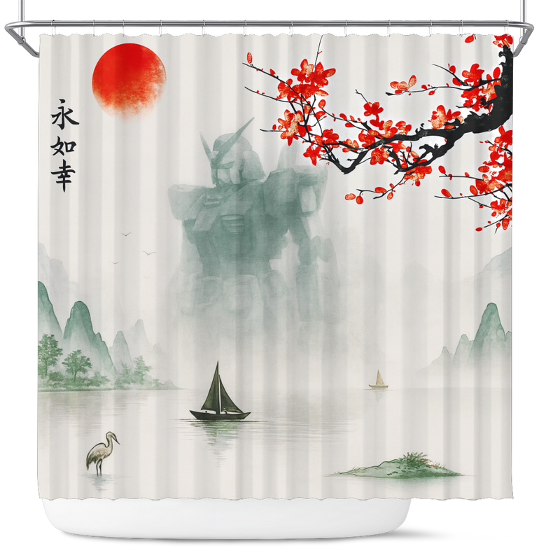 Gundam Robot Japan Landscape Shower Curtain