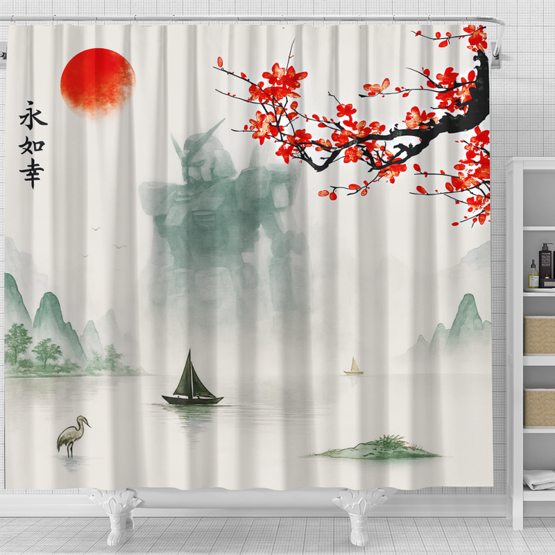 Gundam Robot Japan Landscape Shower Curtain