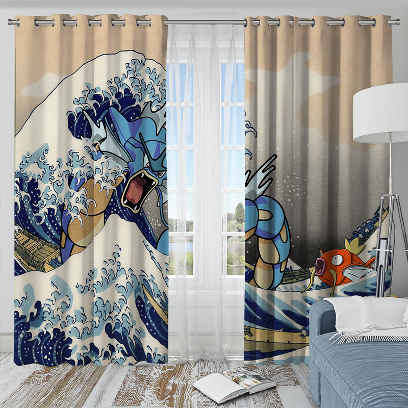 Gyarados Magikarp The Great Wave Japan Pokemon Window Curtain