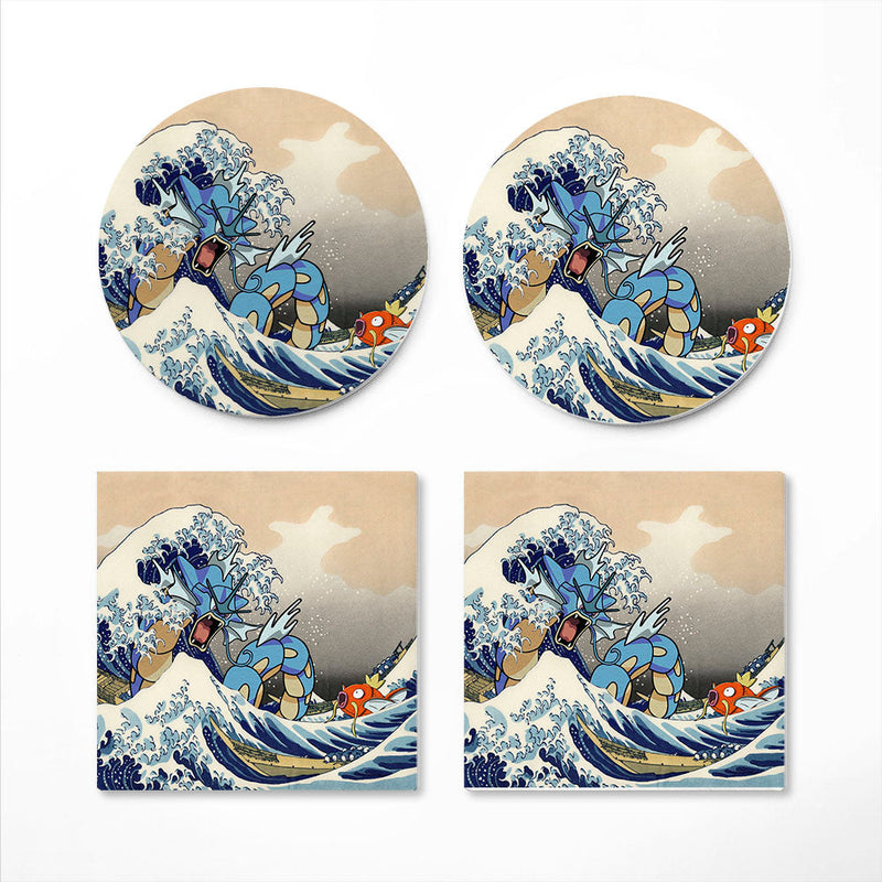 Gyarados Magikarp The Great Wave Japan Pokemon Ceramic Decor Coaster - Gift Idea