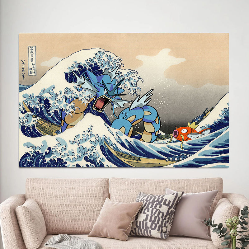 Gyarados Magikarp The Great Wave Japan - Living Room - Canvas Wall Art - Print - Wall Decor