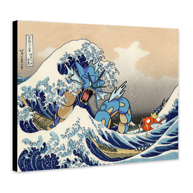 Gyarados Magikarp The Great Wave Japan - Living Room - Canvas Wall Art - Print - Wall Decor