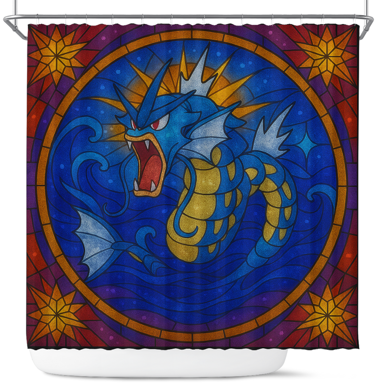 Gyarados Pokemon Stained Glass Shower Curtain