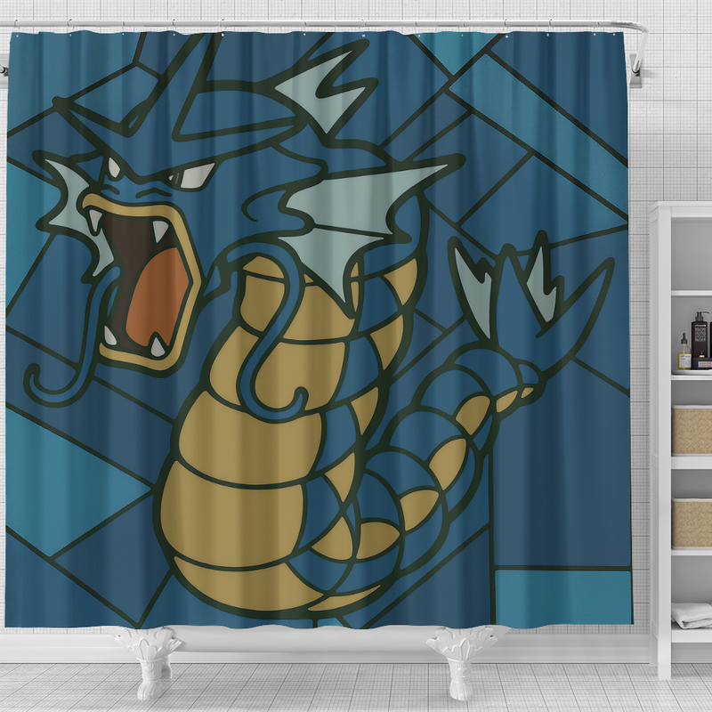 Gyarados Stanied Glass Pokemon Shower Curtain