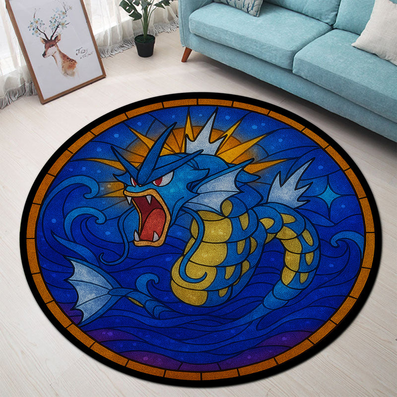Gyarados Pokemon Stained Glass Round Rug