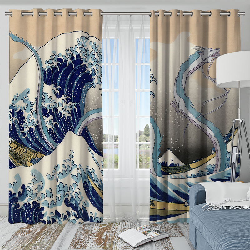 Haku Dragon Ghibli Studio Spirited Away The Great Wave Japan Window Curtain