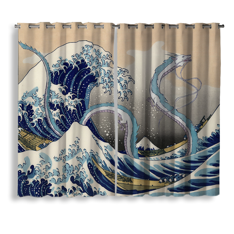 Haku Dragon Ghibli Studio Spirited Away The Great Wave Japan Window Curtain