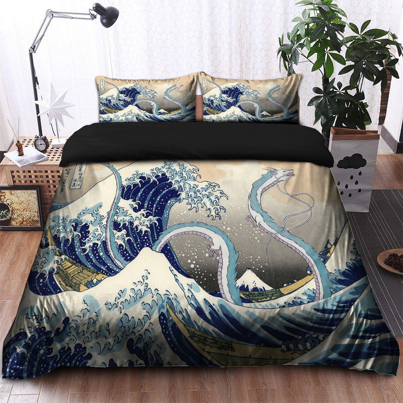 Haku Dragon Ghibli Studio Spirited Away The Great Wave Japan Bedding Set Duvet Cover And 2 Pillowcases