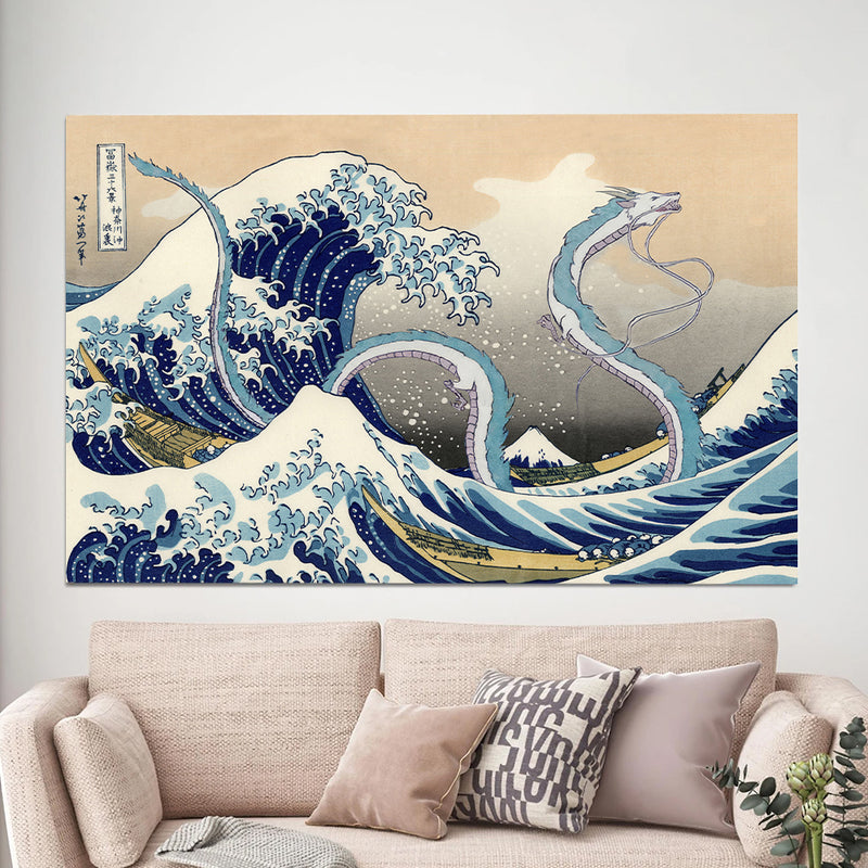 Haku Dragon Ghibli Studio Spirited Away The Great Wave Japan - Living Room - Canvas Wall Art - Print - Wall Decor