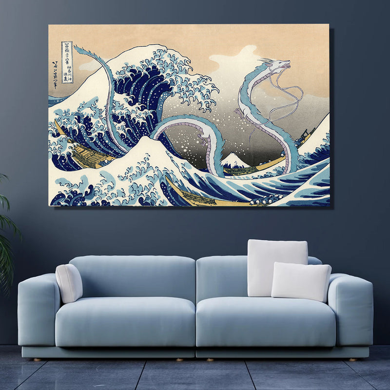 Haku Dragon Ghibli Studio Spirited Away The Great Wave Japan - Living Room - Canvas Wall Art - Print - Wall Decor