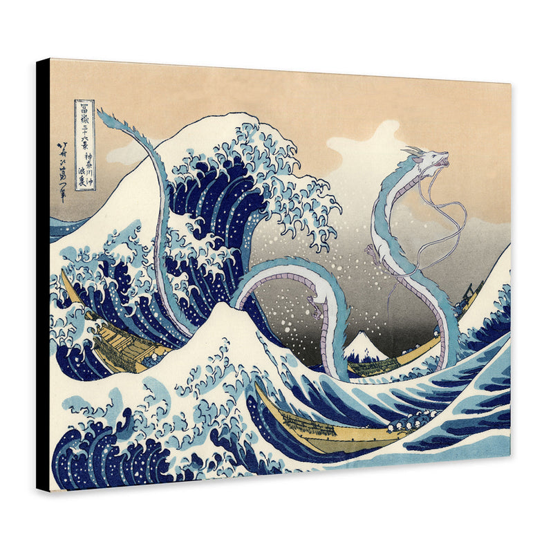 Haku Dragon Ghibli Studio Spirited Away The Great Wave Japan - Living Room - Canvas Wall Art - Print - Wall Decor