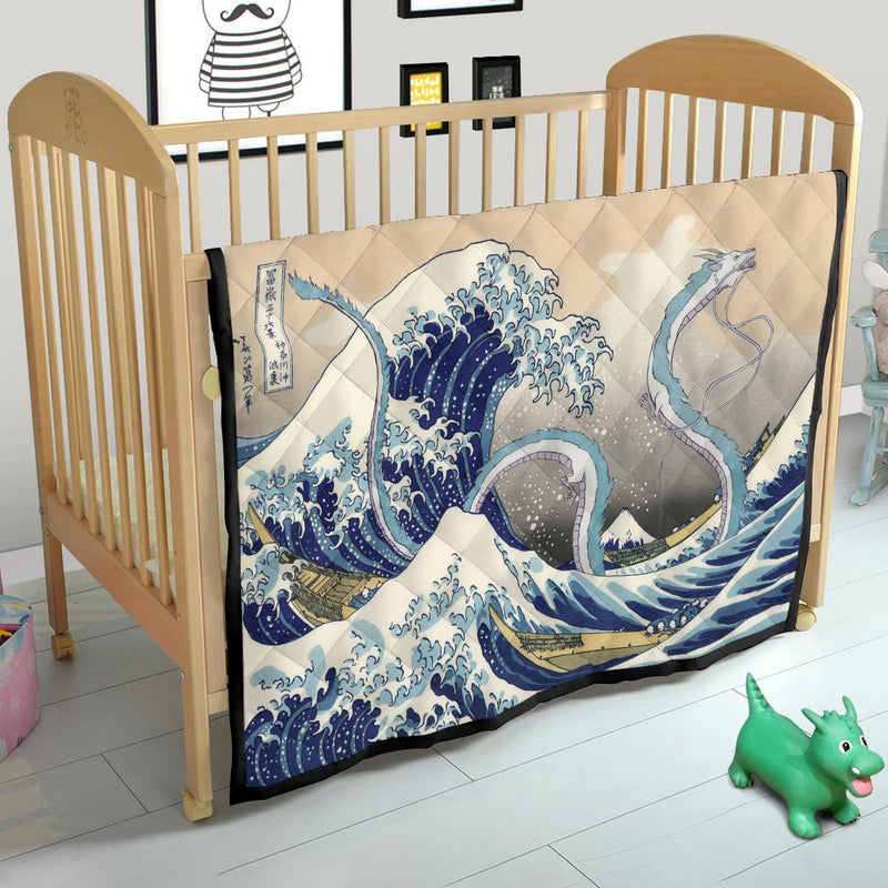 Haku Dragon Ghibli Studio Spirited Away The Great Wave Japan Quilt Blanket