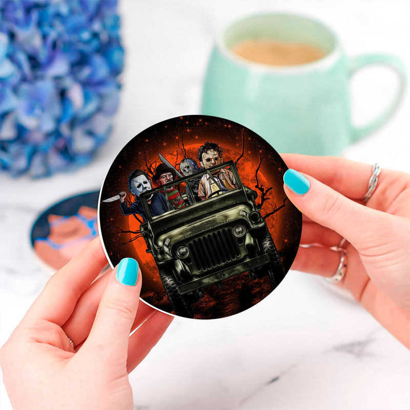 Halloween Horro Movie Ride Jeep Funny Ceramic Decor Coaster - Gift Idea