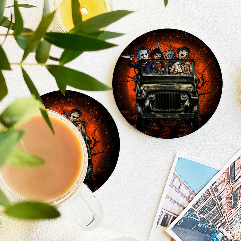 Halloween Horro Movie Ride Jeep Funny Ceramic Decor Coaster - Gift Idea